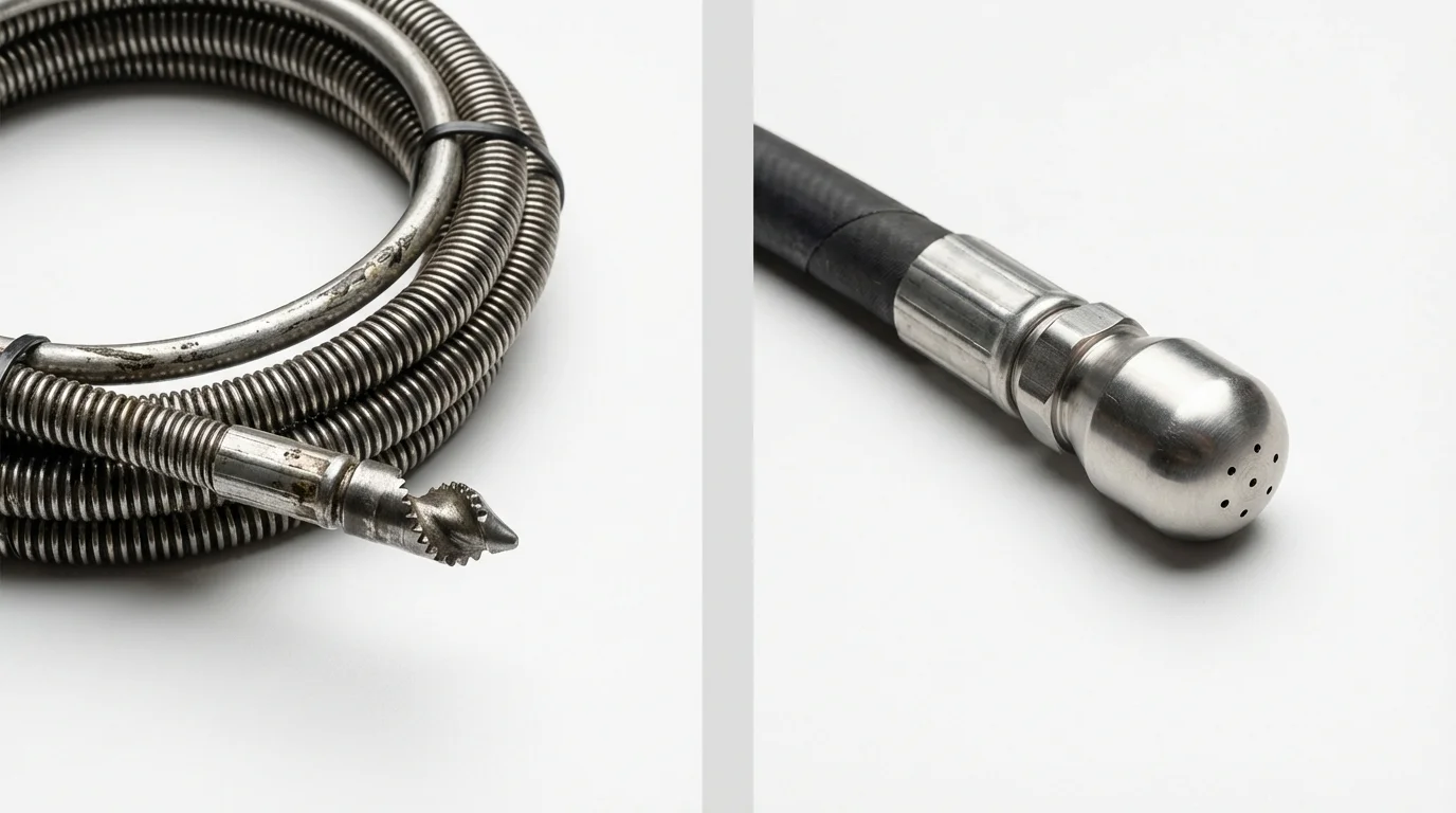Drain snake cable and hydro jetting nozzle used for drain cleaning in Beresford, SD