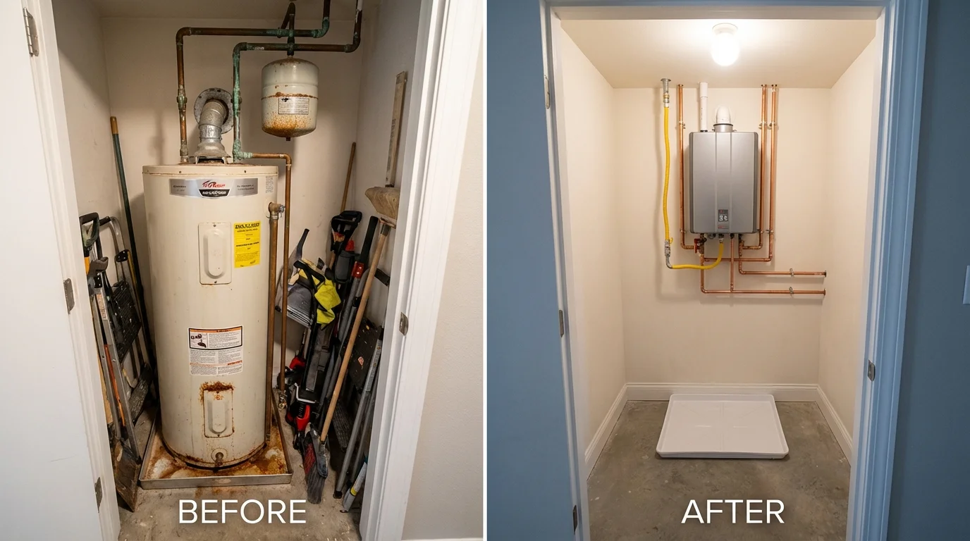 Tank water heater versus wall-mounted tankless unit comparison for Beresford, SD homeowners